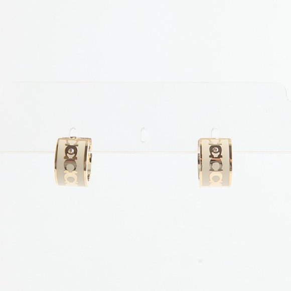 BRAND NEW COACH SIGNATURE ENAMEL HOOP EARRING GOLD/IVORY - Picture 1 of 9